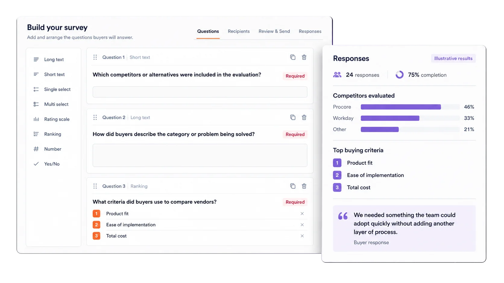 Segment8 survey builder beside buyer response results