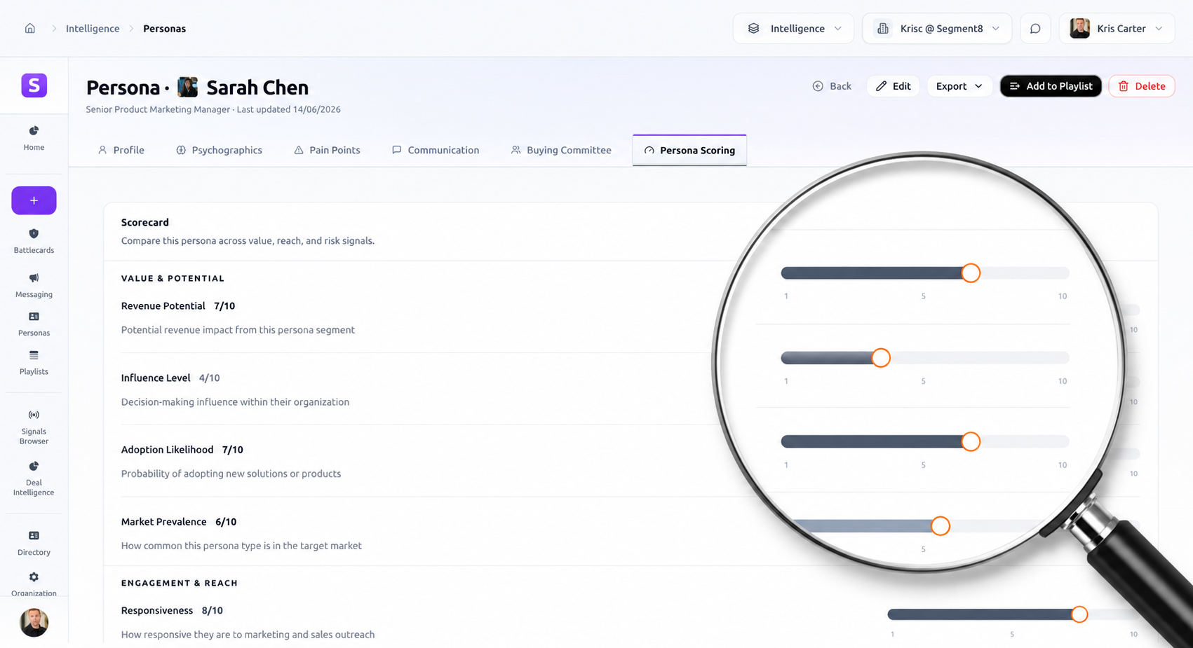 Segment8 buyer personas module showing structured buyer intelligence